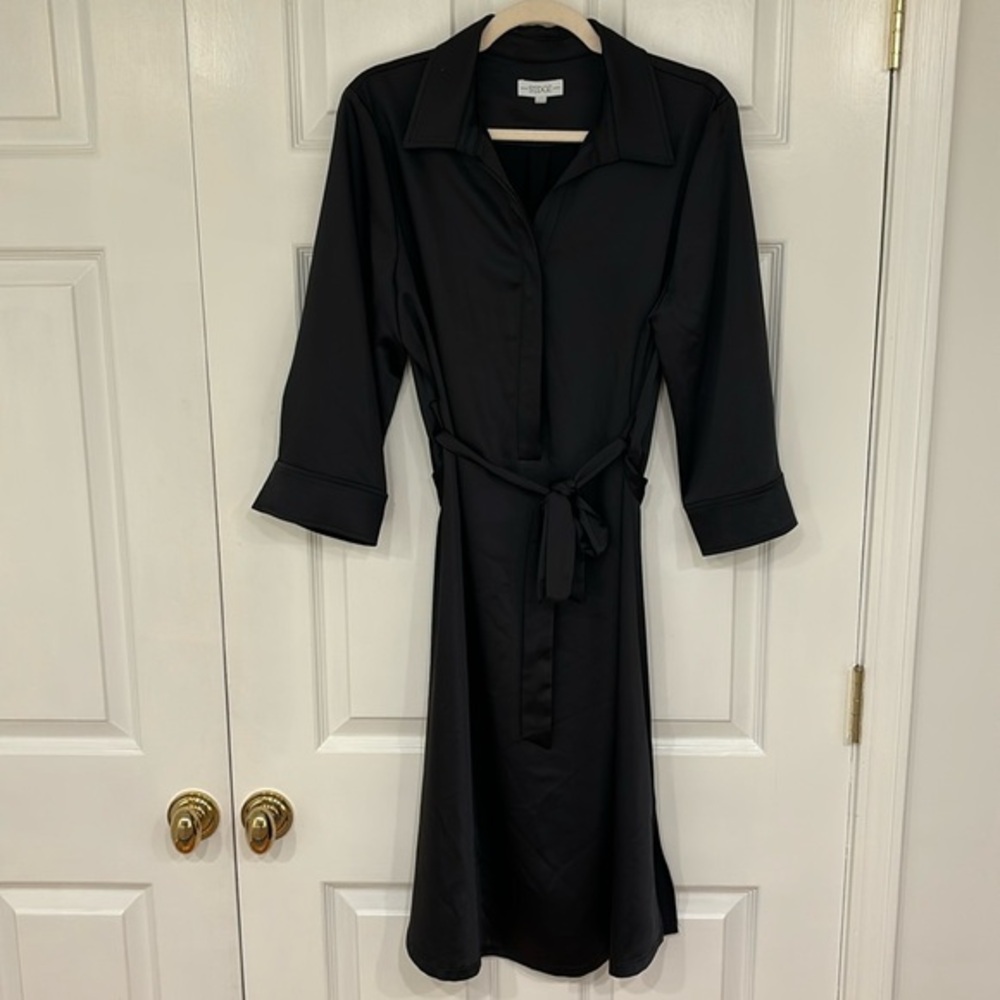 S’EDGE Black Satin Louis Shirt Dress Women’s Size Small - Picture 3 of 8